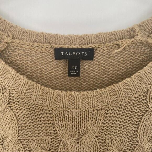 Talbots Womens Cable Knit Fisherman Sweater Linen Cotton Tan‎ 3/4 Sleeve Sz XS - Picture 3 of 10